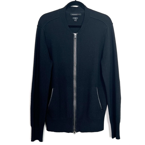 John Varvatos Other - JOHN VARVATOS USA Luxe Faux Leather Trim Full Zip Wool Blend Black Cardigan M